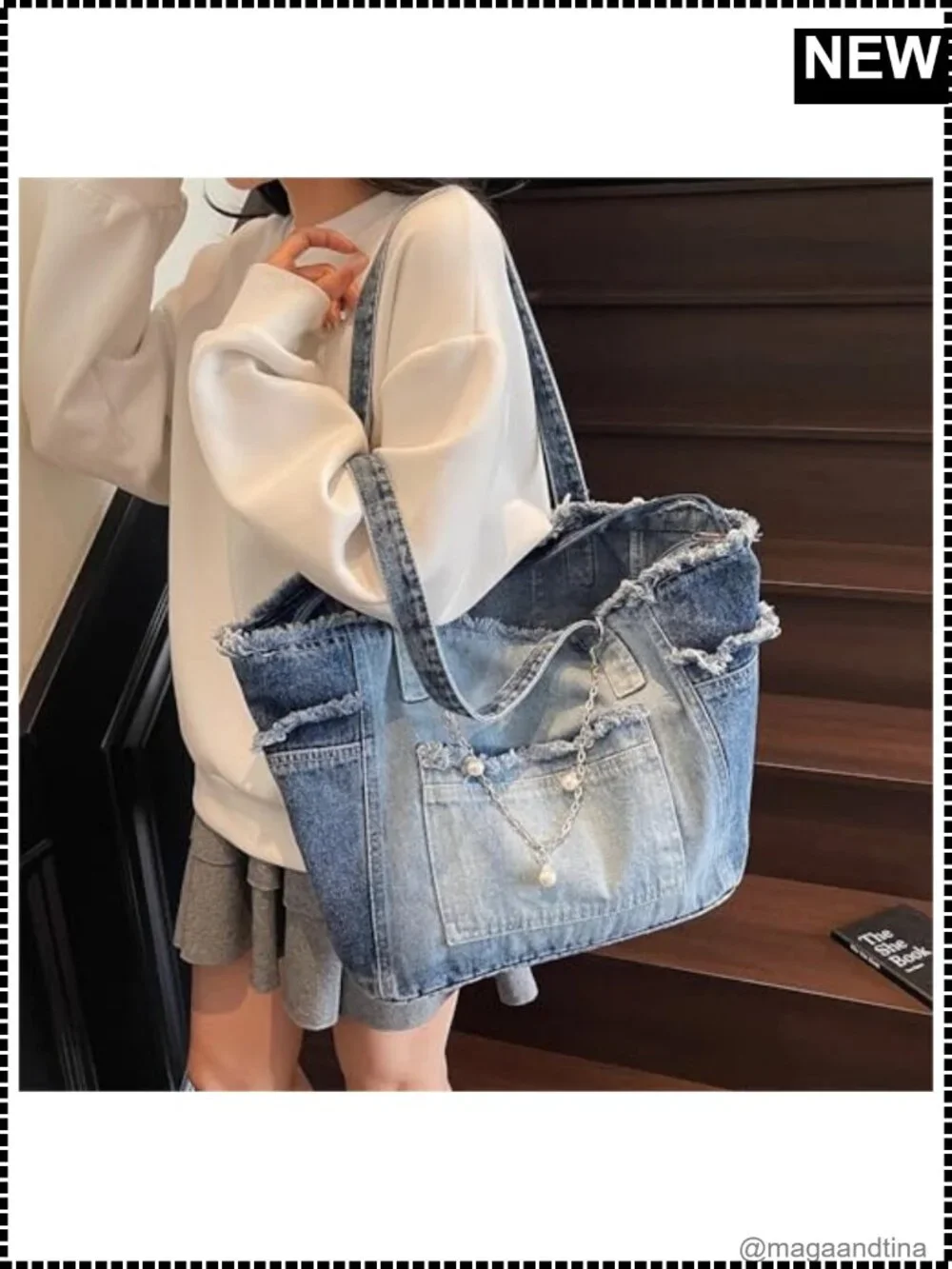Large Denim Tote Hobo Jean Handbag Everyday Shoulder Bag